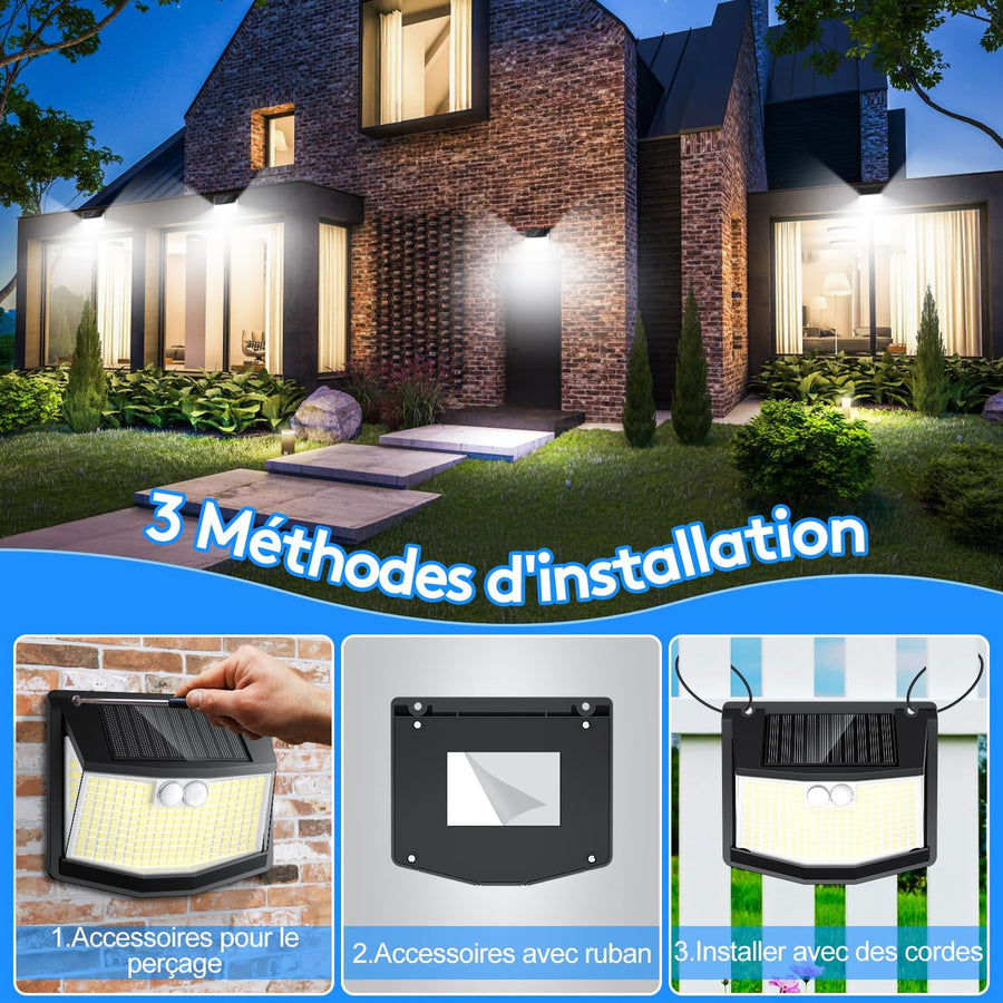 Lot de x4 Lampe Solaire Exterieur Detecteur Mouvement: 248 LED Solaire Extérieur Projecteur avec Détecteur de Mouvement 3 Modes 270° Eclairage Lumiere Sécurité sans Fil IP65 Etanche