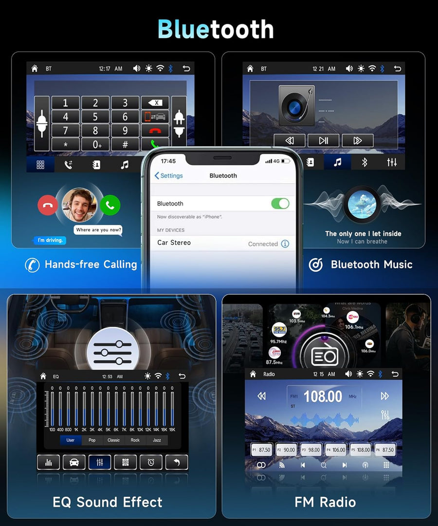 Autoradio 7" 2 Din avec carplay sans Fil Android Auto,Radio FM avec Blurtooth,navi GPS,2 USB/SD/AUX,vidéo en Ligne,Lien Miroir,Voiture à écran Tactile IPS avec caméra de recul/Touches Piano
