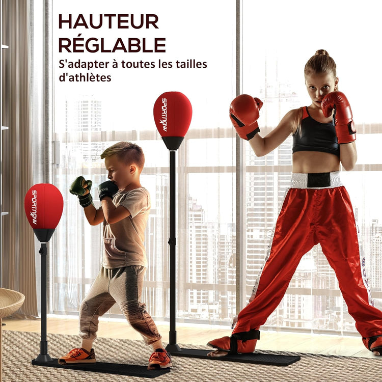 Sac de Frappe Vitesse autoportant Punching Ball Hauteur réglable 70-105 cm avec Gants et Pompe à Main