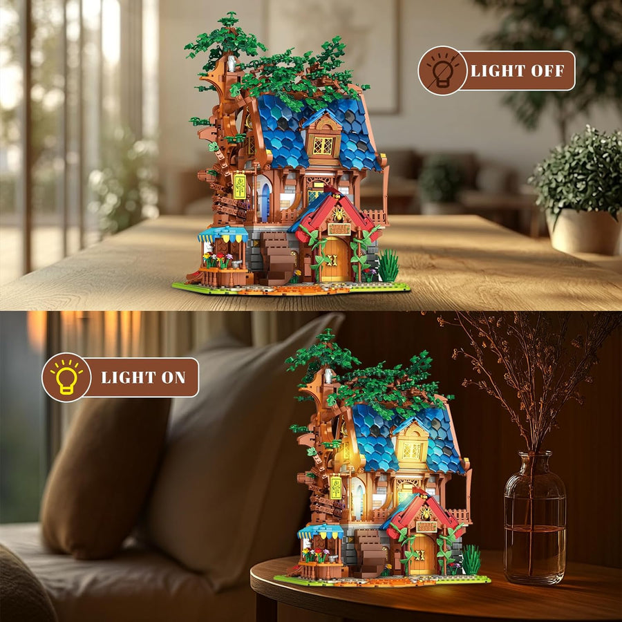 Jeu de Construction de cabane médiévale éclairée, Objet de Collection Architectural ou décoration pour la Maison ou Le Bureau, kit de Construction créatif