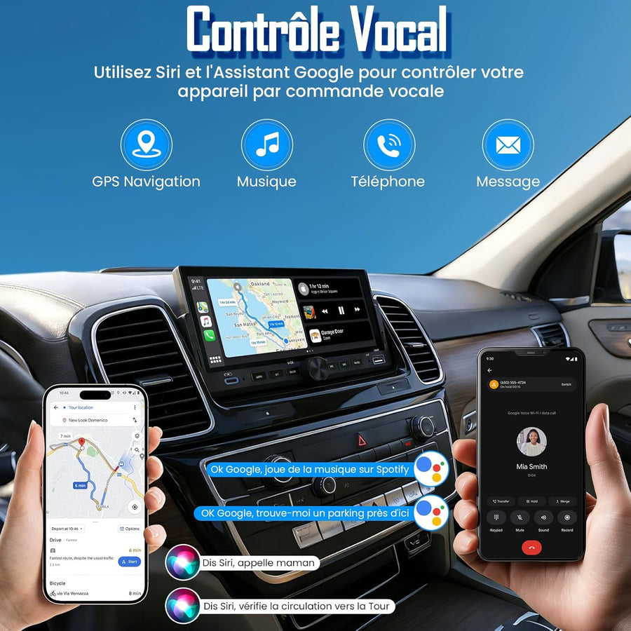 Autoradio 1 DIN, CarPlay Voiture & Android Auto sans Fil, Poste Radio Bluetooth Main Libre, Écran Tactile, Navigation GPS, Contrôle Vocal, AUX/FM, MirrorLink, USB Type-C (6,86")