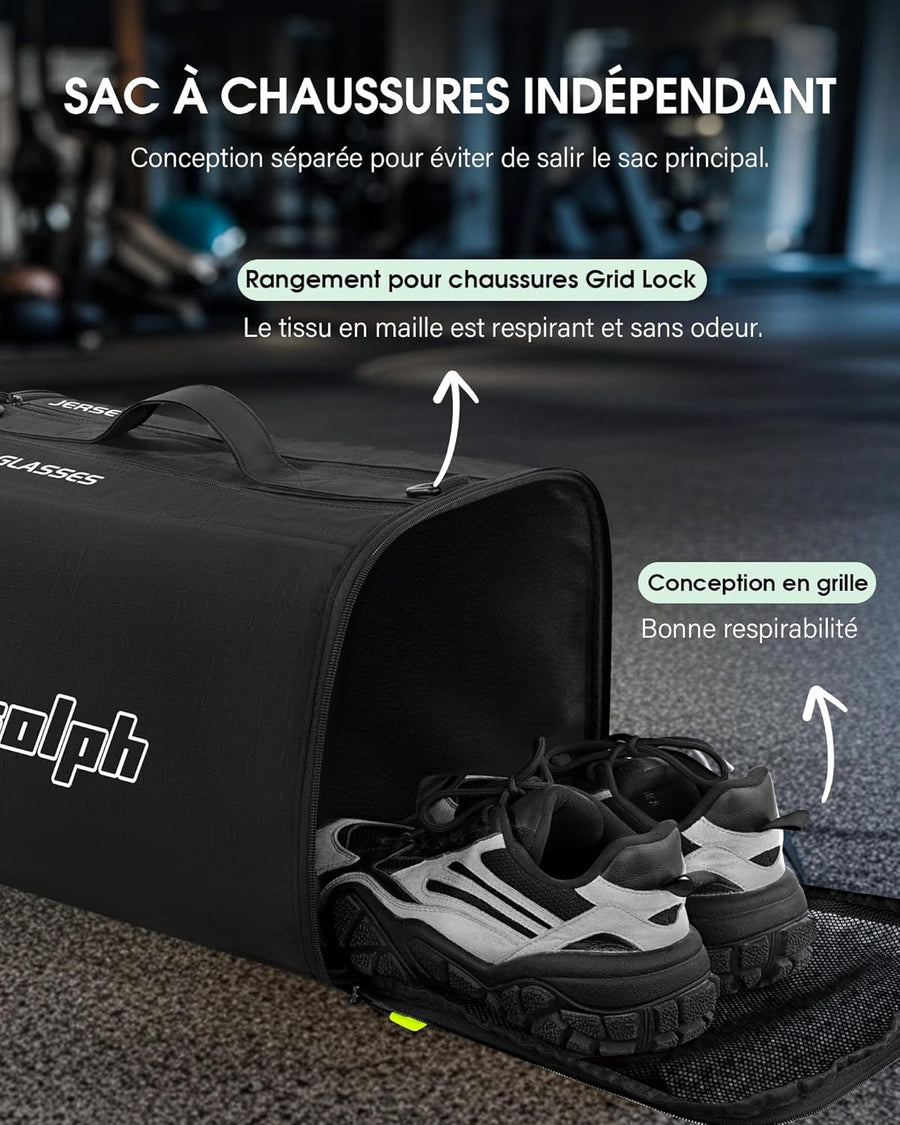 Sac de Sport Homme Femme, 35L Sacs de Voyage avec Compartiments Chaussures et Humide, Grand Capacité Sacs de Voyage avec Bandoulière réglable et Amovible, Sac de Sport pour Gym, Camping