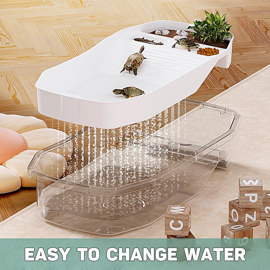 Aquarium pour Tortue PC 46x28x14cm, Petit Aquarium pour Tortues juvéniles, Design Polyvalent pour crabes, Poissons, Tortues