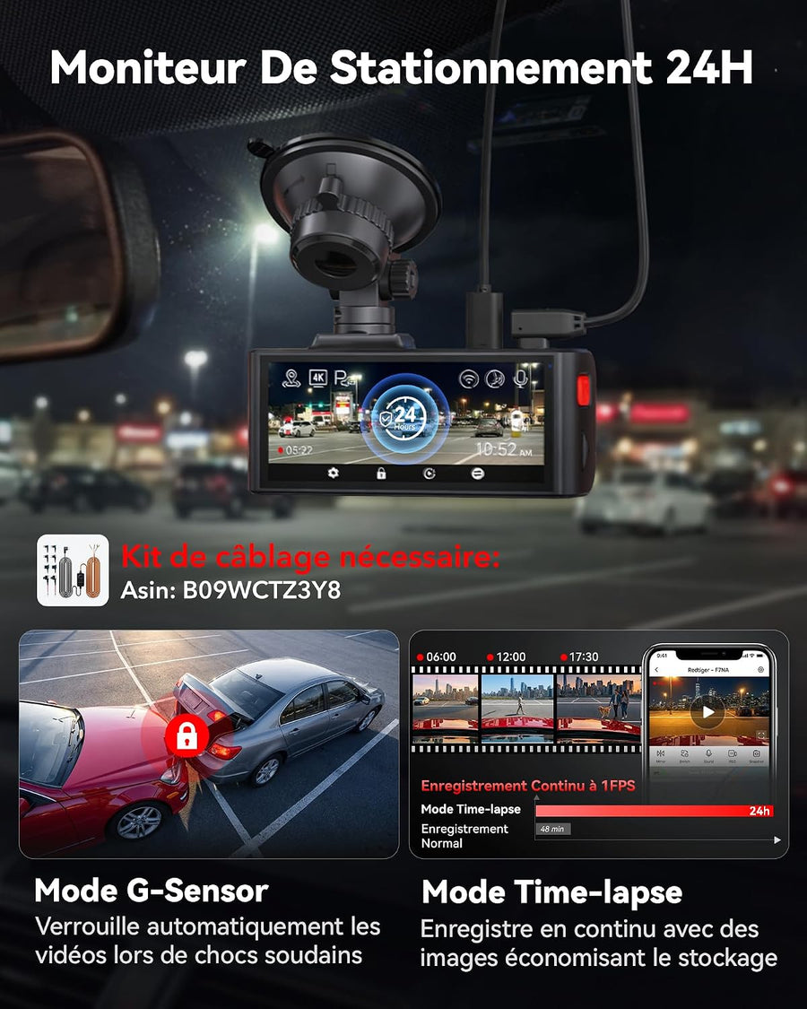 REDTIGER F7NA Caméra embarquée 4K avant et arrière, 8 MP STARVIS 2 IMX678 Commande vocale, écran tactile, WiFi 5 GHz 20 Mo/s, 4K avant 1080p arrière, GPS, vision nocturne WDR, HDR