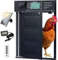 Porte Automatique Poulailler Solaire – Intelligente, Ouverture Latérale, Étanche IP45, Anti-Prédateur, Télécommande, Écran LCD, Batterie 5000mAh, USB-C, Capteur de Température Aluminium Noir