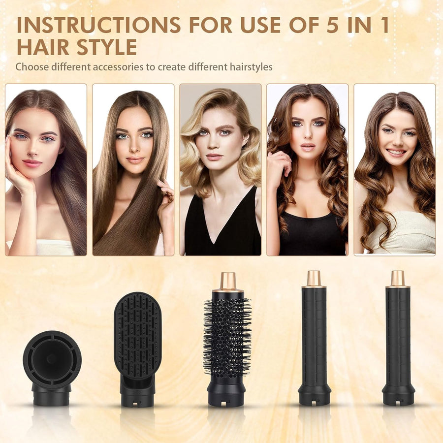 Brosse Soufflante, Airbrush 5 en 1 Air Styler Seche Cheveux 1000W Mulit Air Brush Set, 110000 tr/min Sèche-Cheveux Hair Boucleur à Cheveux Automatique, 3 Vent-Température Sécher, Boucler, Lissante