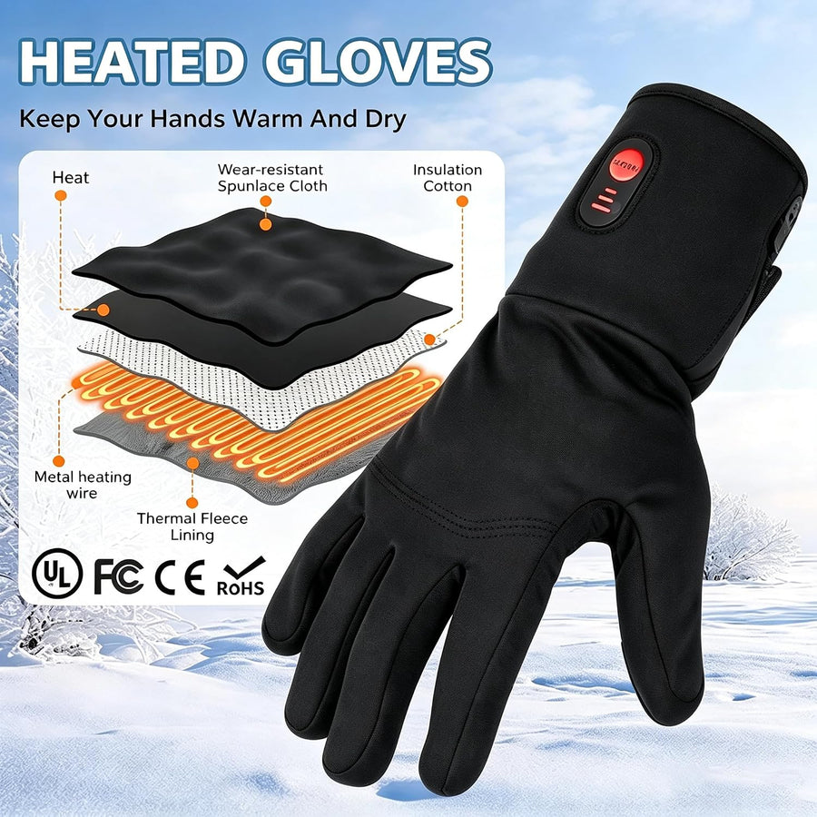 Gant Chauffants Taille L Rechargeables 7,4 V 22,2 Wh Gants chauffants, chauffage rapide, écran tactile pour la conduite, ski, camping et la randonnée