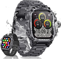 Montre Connectée Homme 2.01'' HD Smartwatch Militaire avec Appels Bluetooth Torche LED 650mAh 150+ Mode Sportifs Surveiller Cardio Podometre Sommeil, Fitness Tracker pour iOS Android