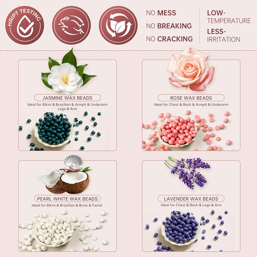 Chauffe Cire Epilation, Kit de cire d'épilation Liberty Bloom numérique Inclure 400g Perles et un bol en silicone, pour Corps de bikini brésilien visage