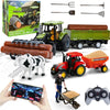 Tracteur Telecommandé Enfant, 6 Canaux Tracteur Télécommandé, Jouet Tracteur avec Grappin, Télécommande, Tracteur, Vache et Troncs d'arbre, Jouet Ferme