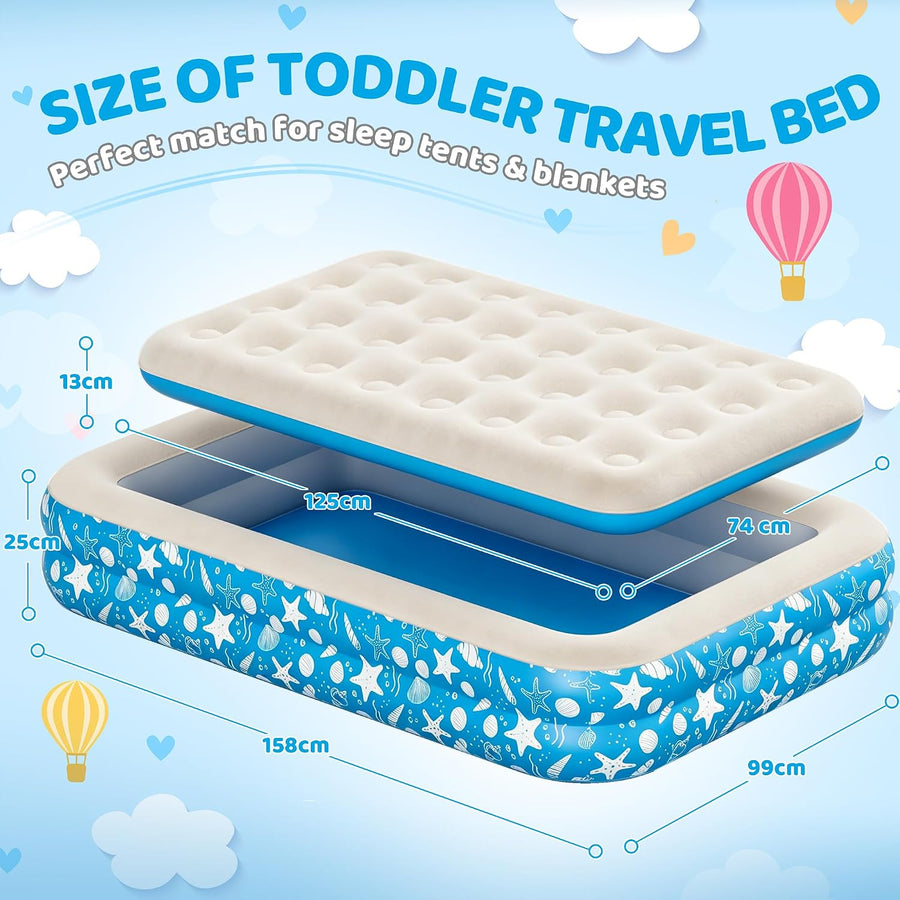 Matelas Gonflable Enfant, Lit Gonflable, 158×99×25 cm Lit Gonflable Enfant avec Barrières de Sécurité, Lit de Voyage, Surface Floculée,Lit Gonflable pour Maison,Sans Pompe Fournie