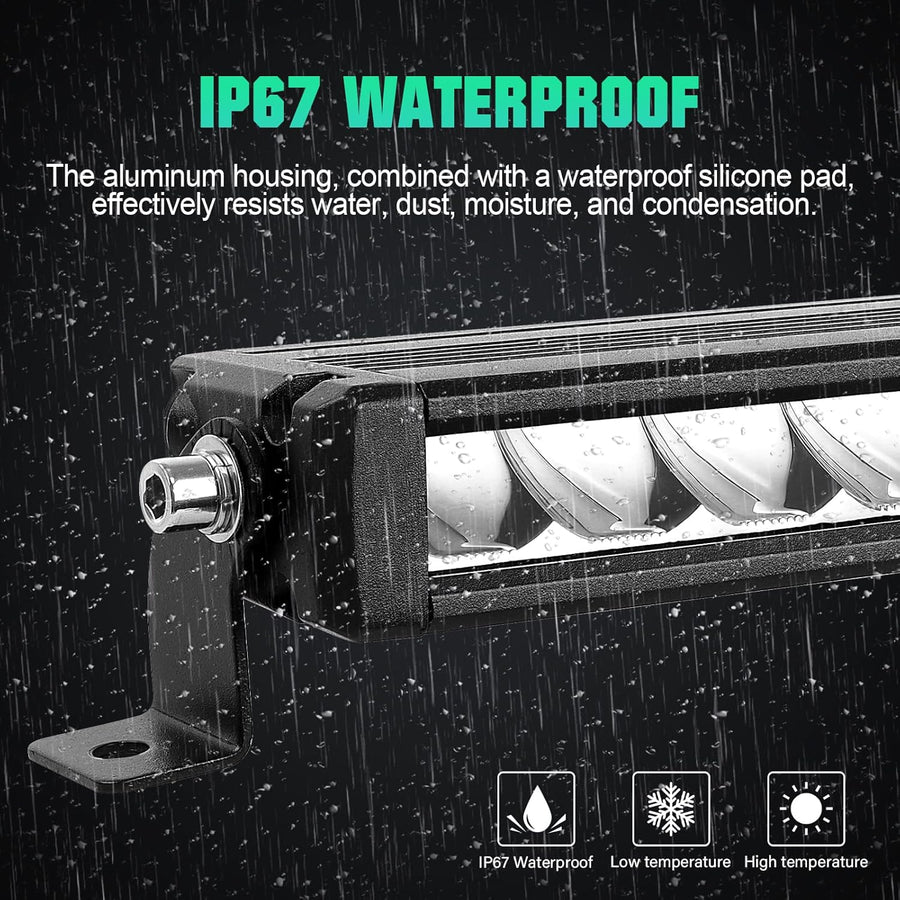 Barre Lumineuse LED 58cm, 60W Spot Feux de Route avec Câblage DT, 6000 lumens étanches à Une rangée Feux Phare de Travail pour véhicules camions SUV Bateaux VTT UTV éclairage Tout-Terrain