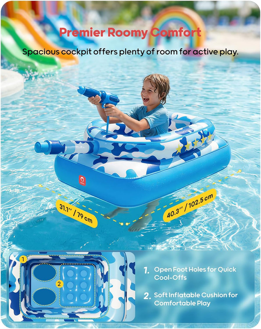 Flotteur de piscine pour enfants avec canon à eau, jouets gonflables extra épais de 0,35 mm pour garçons et filles de 3 à 6 ans, flotteurs de piscine robustes avec siège rembourré pour bataille BLEU