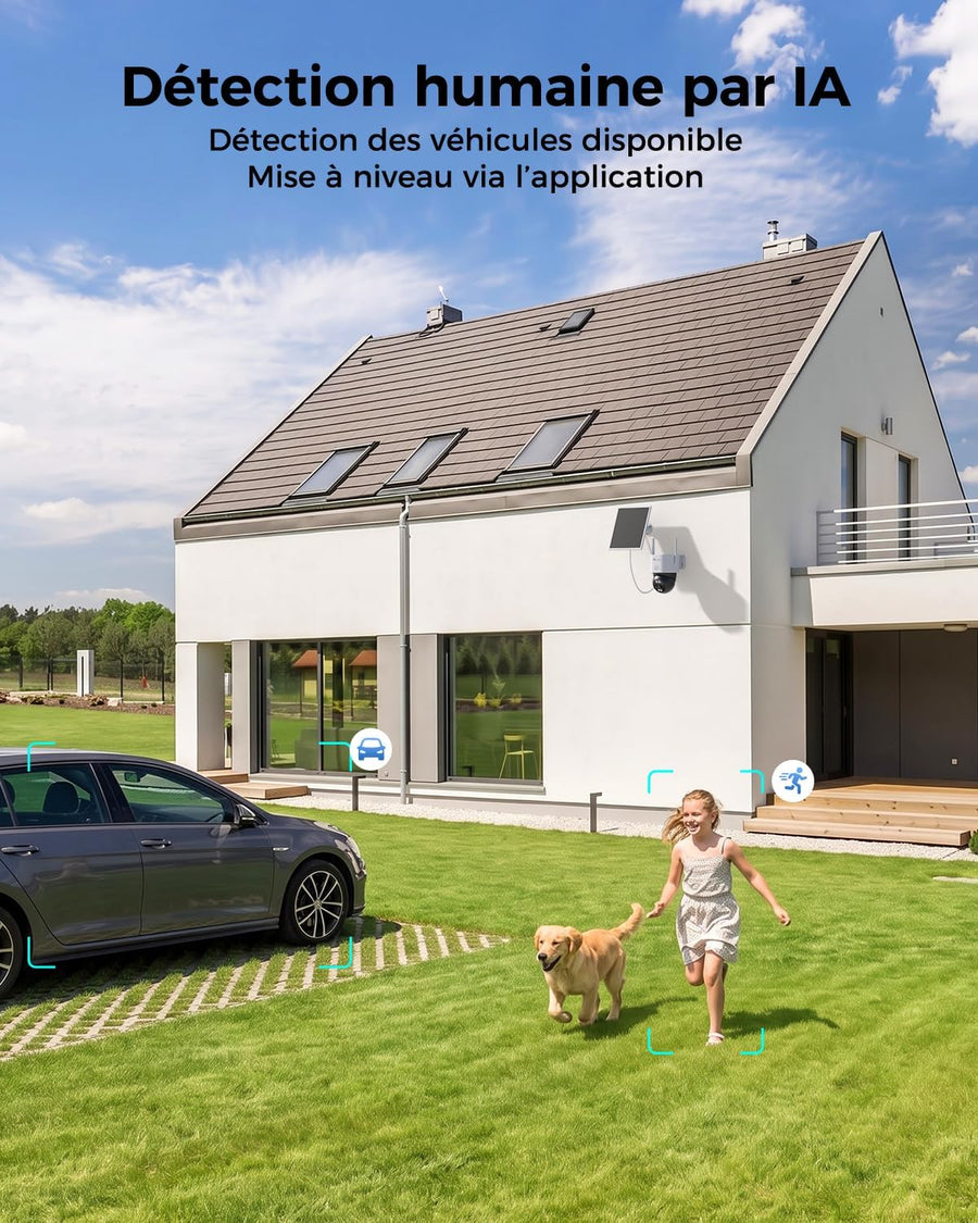 Ctronics AOV 3K Caméra de Surveillance 4G Solaire Exterieur Sans Fil,IP66 Enregistrement 24/7,Suivi Auto ,Détection Humaine 30m, 14400mAh,Panneau 6W, Farb/IR Nachtsicht,TF 128 Go / Cloud / FTP