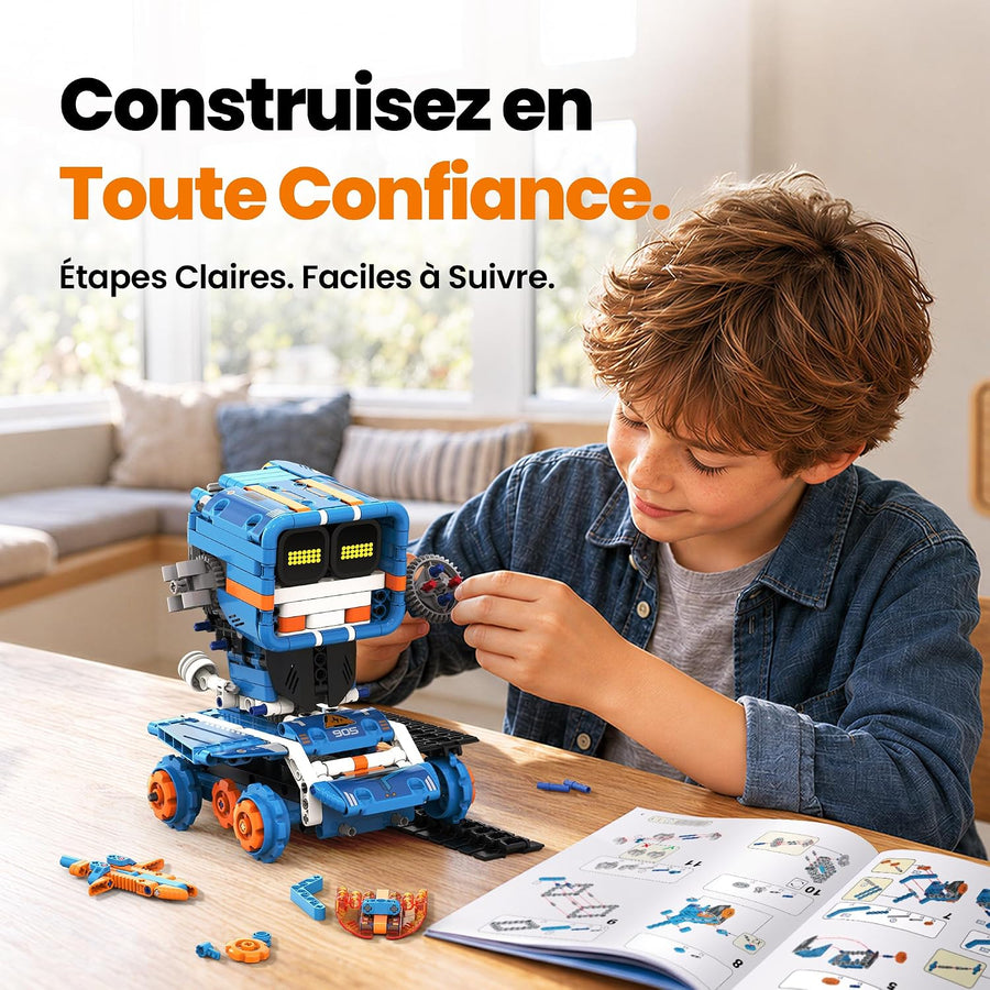 Robot Télécommandé Programmable Cadeau Garçon 8-12 Ans 5 en 1 Jeu de Construction STEM Robotique avec Yeux LED Interactifs, Cadeau d'Anniversaire Éducatif pour Enfants, 773 Pièces