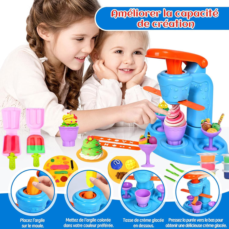 Set Pate A Modeler pour Enfants Création Hamburgers Pâtes Crème Glacée Accessoires et x12 Pots