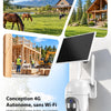 Caméra Surveillance 4G LTE Solaire avec Carte SIM,Enregistrement 24/7 Détection IA 25m, Audio Bidirectionnel, PTZ 355°, Panneau Solaire 8 W, 2K Vision Nocturne en Couleur, Abonnement Requis