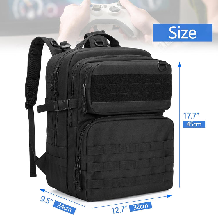 Sac à Dos de Jeu Tactique Compatible avec Console PS5/PS5 Slim/PS4, Sac de Rangement pour Ordinateur Portable 15,6", Moniteur Portable, Manette, Casque et Autres Accessoires de Jeu