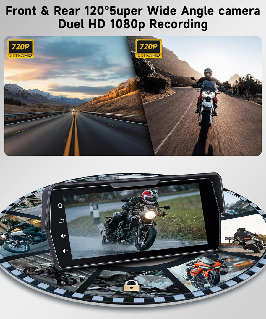 Écran CarPlay pour Moto avec 2 caméras, Enregistrement en Boucle, CarPlay sans Fil et Android Auto, enregistreur de Conduite écran Tactile Portable Bluetooth de 6,86 Pouces, Navigation/Siri