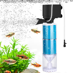 Filtre Aquarium, 570 L/H Débit Réglable Pompe et Filtre pour Aquarium, 4 en 1 Filtre éponge de 10 W avec Compartiment de Filtration, Facile à Nettoyer, pour Aquariums de 300 L