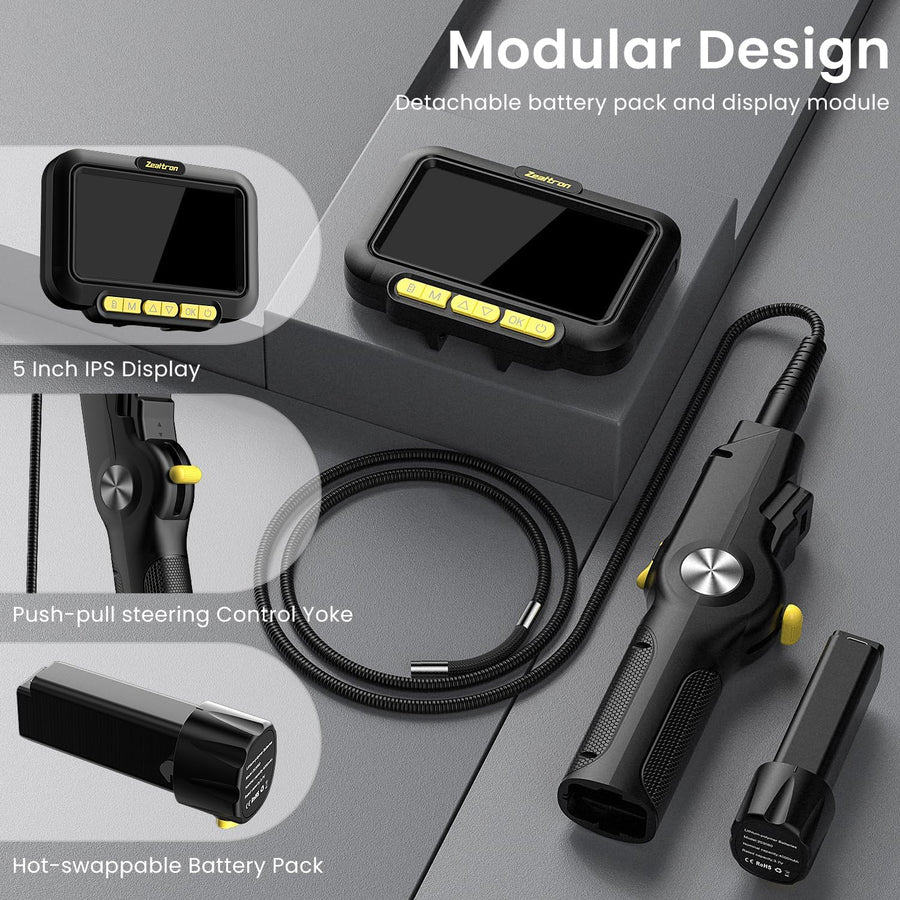 Caméra Endoscopique Articulée 210° Rotation Bidirectionnelle, Endoscope Industriel avec Lumière, Sonde 6.2mm, Tube Auto-Réinitialisable 1.5m, Écran IPS 5" Caméra d'Inspection