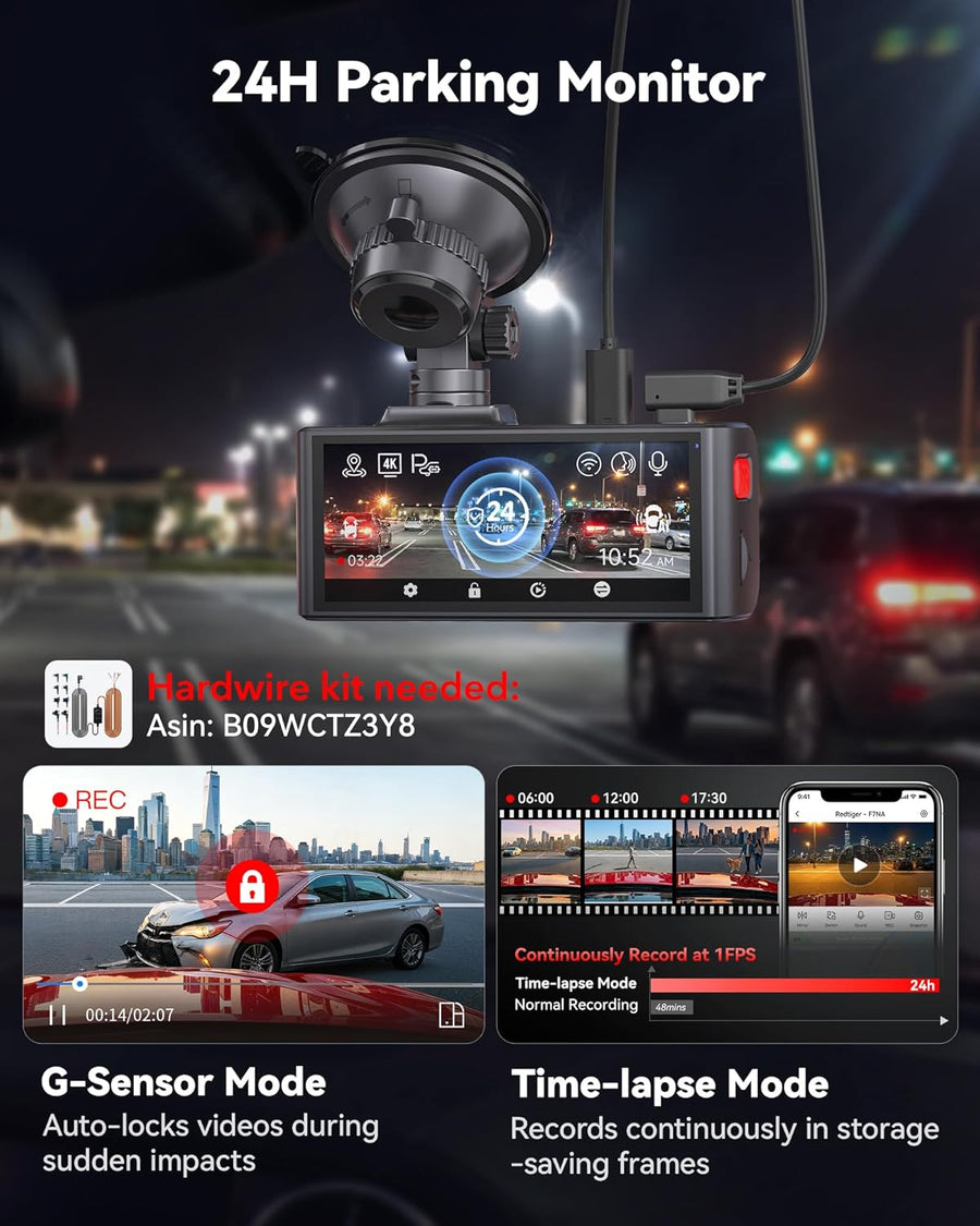 Caméra embarquée F7NA 4K Avant et arrière, STARVIS 2 IMX678, 8 MP, WiFi 5 GHz (téléchargement Rapide de 20 Mo/s), caméra de Voiture à Commande vocale, WDR, Vision Nocturne HDR, GPS