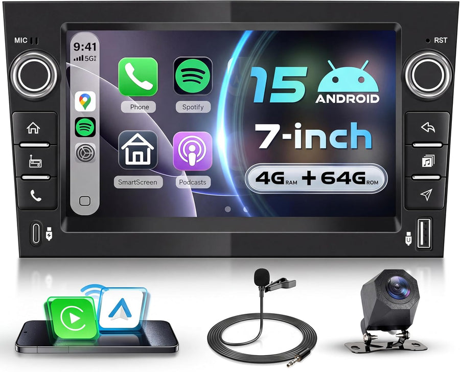 Autoradio 4G+64G Android 15 pour Opel Corsa C/D Zafira B Astra H Meriva Vivaro Signum Combo, 7'' IPS Écran Tactile avec Carplay Android Auto GPS Wi-FI USB/Type-C Bluetooth FM RDS Caméra