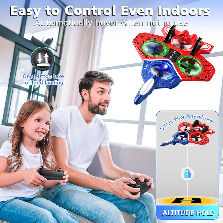 Drone Avion RC Rouge en Mousse pour Enfants, flottement Auto, lumières LED Flips 3D, 2 piles incluses, quadricoptère léger sécurisé, maniable pour garçons, filles et pilotes débutants