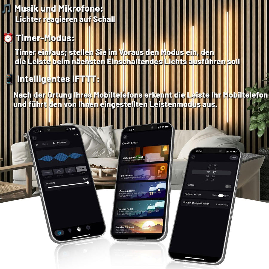 Lumière Ruban LED pour Panneau Acoustique Bois，38cm*2+60cm*4 - 6 Pièces Encastré WiFi LED Panneau Acoustique Bande Blanc Chaud avec Alexa, Autocollante pour Panneaux Acoustiques, Cuisine