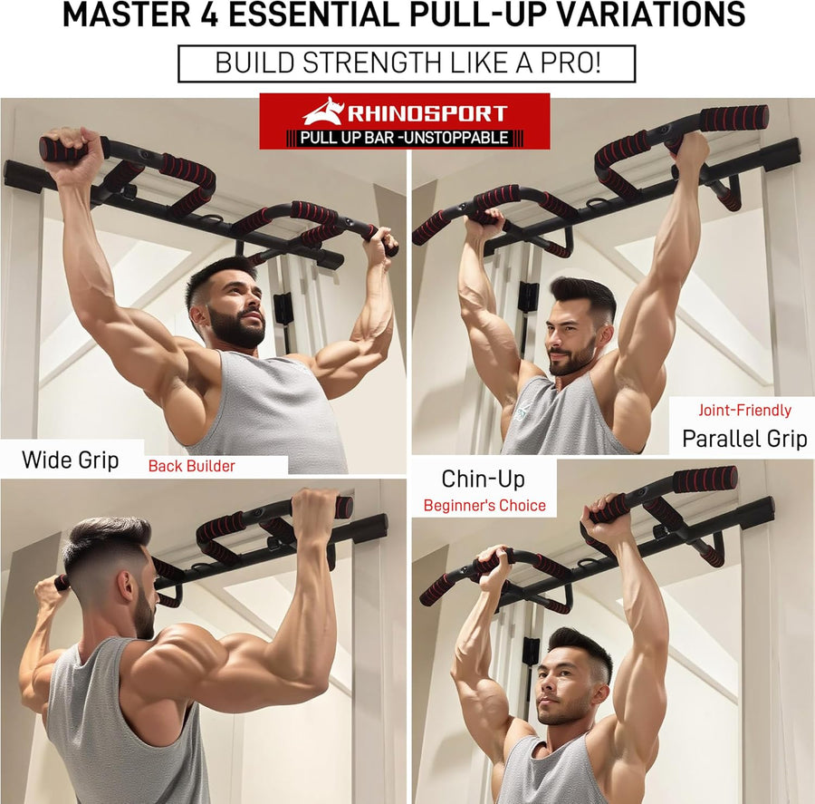 Barre de traction murale 4 en 1 pour montage mural sans vis, antidérapant， Portes 65-92cm, Équipement de gymnase à domicile