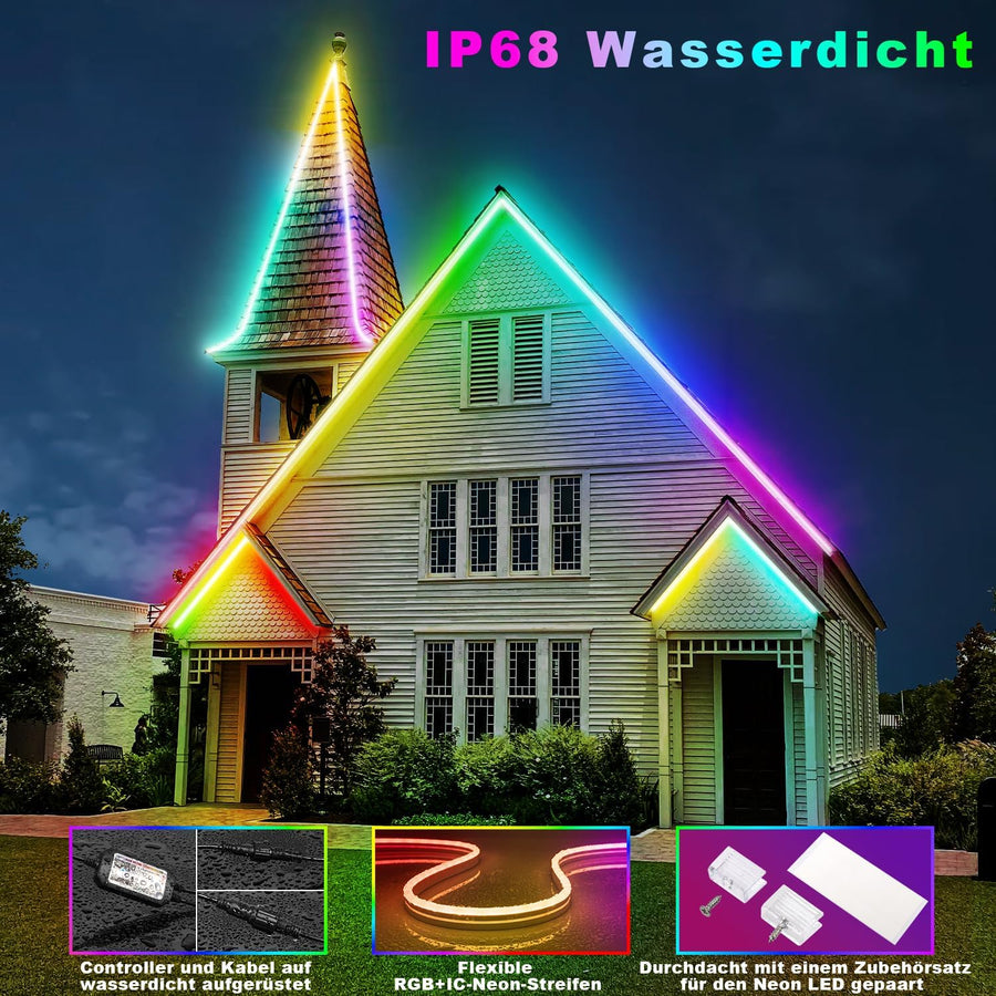 Ruban LED RVB+IC Exterieur, IP68 Bluetooth Bandeau LED avec Smart APP, 24V DIY Flexible Silikon Néon Bande LED Exterieur Etanche