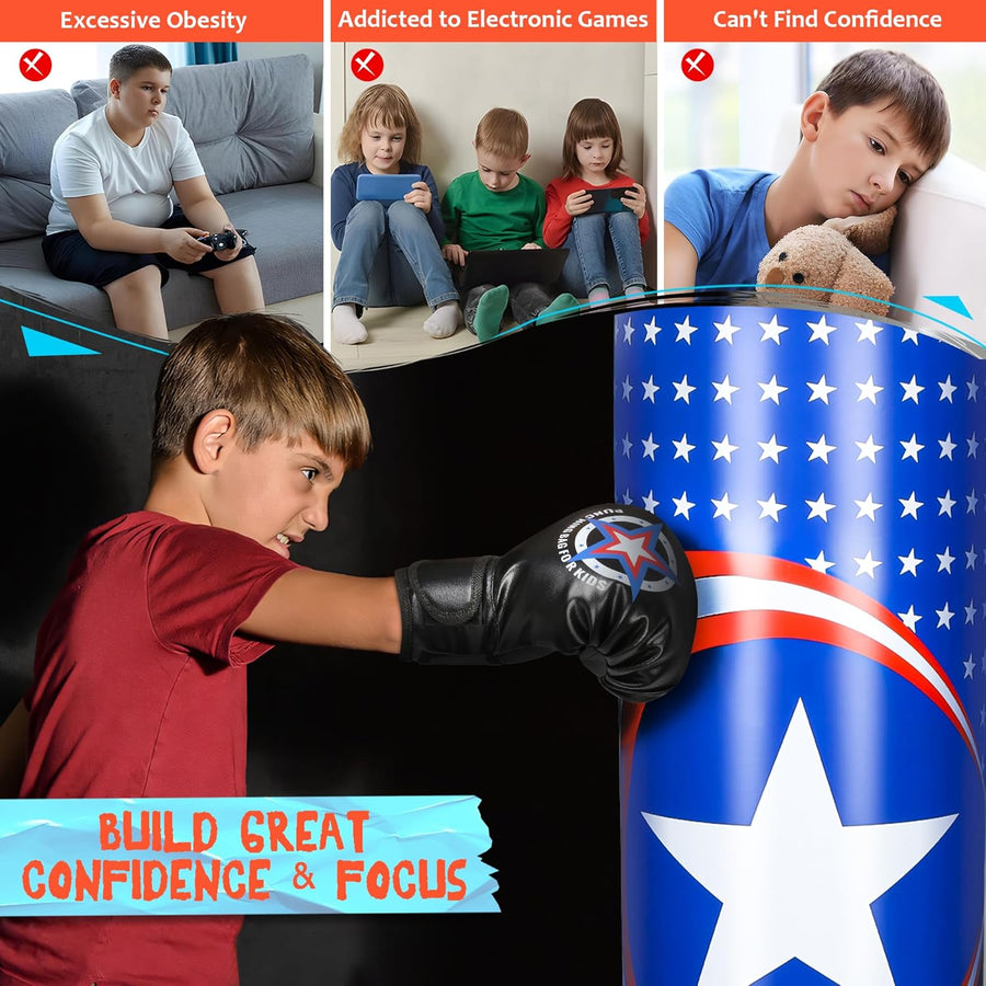 Sac de frappe pour enfants, sac de frappe gonflable de 167,6 cm avec gants