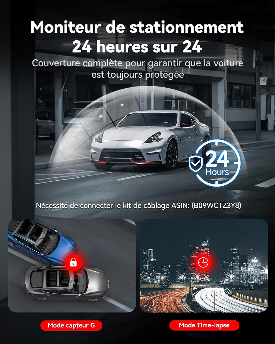 REDTIGER 4K STARVIS 2 Dashcam avant arrière, WiFi 5 GHz 20 Mo/s, commande Écran tactile, GPS, enregistrement en boucle, mode stationnement, enregistrement audio, vision nocturne WDR