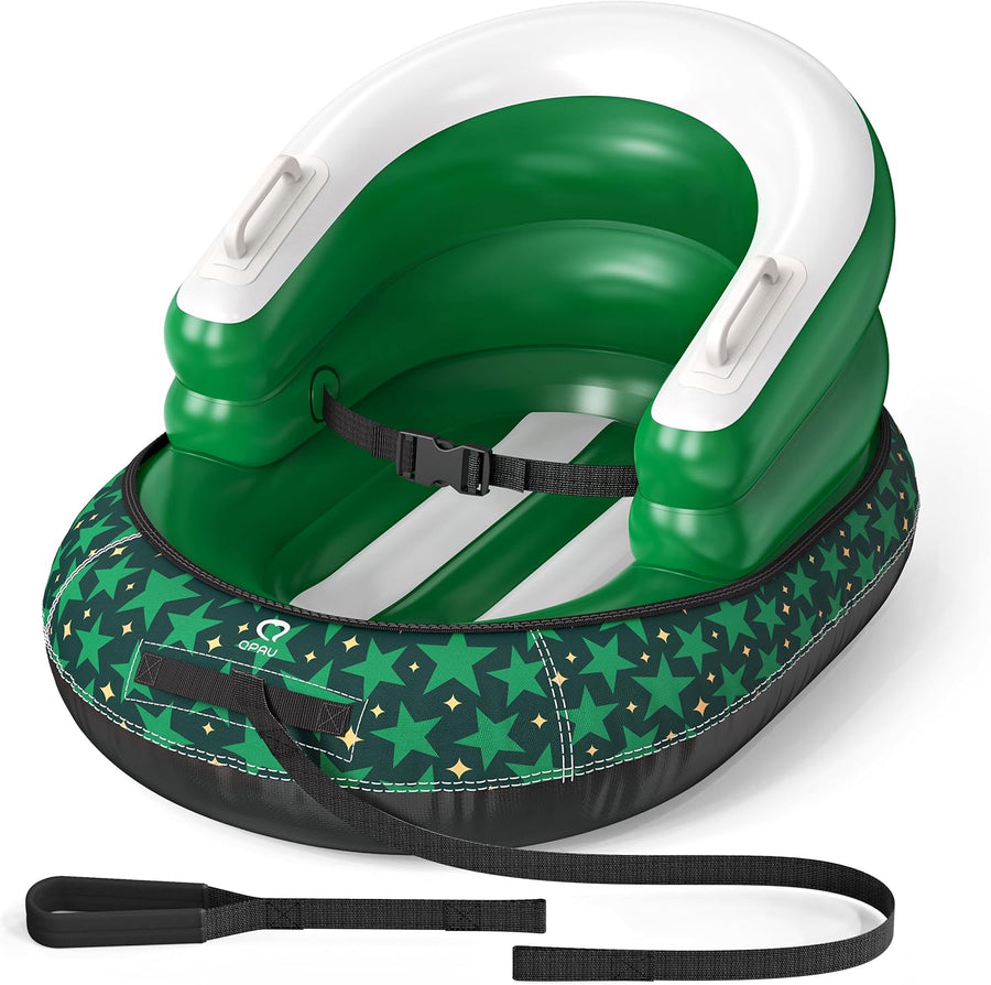 Luge Gonflable pour Bébé et Tout-Petits - Boule de Neige Aérienne d'hiver avec Housse Toile, Sangle de Remorquage, Poignées et Protection 3 Côtés pour Ski et Luge VERT