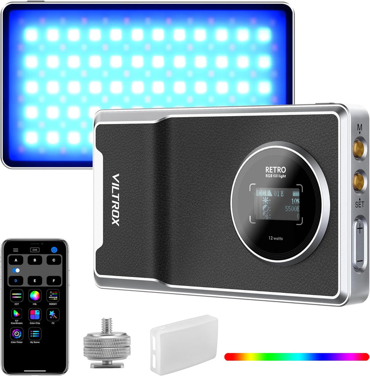 Lampe Vidéo Photo LED 12X RVB Rechargeable 22Wh Contrôle par Application CRI 95+ 26 Modes 2500K-8500K Panneau Eclairage
