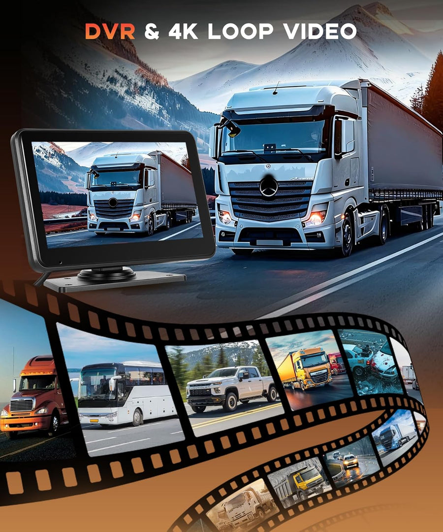 Caméra de Recul 2 Caméras avec Android Mirror LInk, 7 Pouces Moniteur 2 Écran Divisé IP68 Étanche, Vision Nocturne, Loop Video/Ligne Inversée