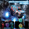 Monster Truck Dinosaure avec pneus lumineux, rotation à 360° et marche 100 min de temps de jeu, 1/20 monstertruck télécommandé avec musique, voiture télécommandée Dino 2,4 GHz à partir de 3 ans