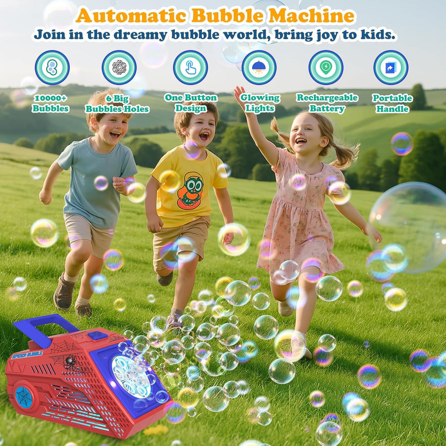 Machine à Bulles Automatique pour Enfants 10000+ Bulles par Minute, Machine à Bulles Portable Rechargeable avec 6 Grands Trous