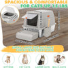 Bac à Litière pour Chat en Acier Inoxydable,Bac à Litière Fermé pour Chat avec Pelle et Pédale,Litière Haute en avec Couvercle,Caisse Litiere pour Chats avec Double Entrée Plateau Amovible