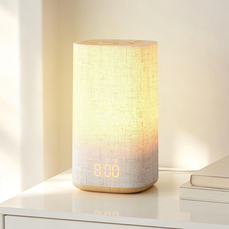 Réveil Simulateur d’Aube, Lampe de Chevet avec Horloge Numérique, 2 Réveils Réveil Lumineux, Lumière rouge 625 nm, 20 Sons Apaisants, Veilleuse 0–100% réglable pour Chambre et Chambre d'Enfant