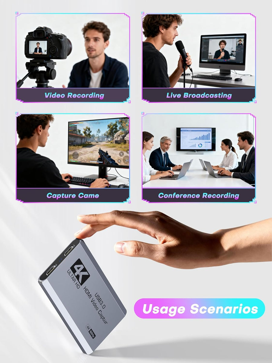 Carte de Capture vidéo, USB 3.0 Carte de Capture 4K HDMI Loop-Out, 4K 60FPS/1080P 240FPS Capture de Jeu vidéo pour Fonctionne pour PS5/caméra/PC/streaming