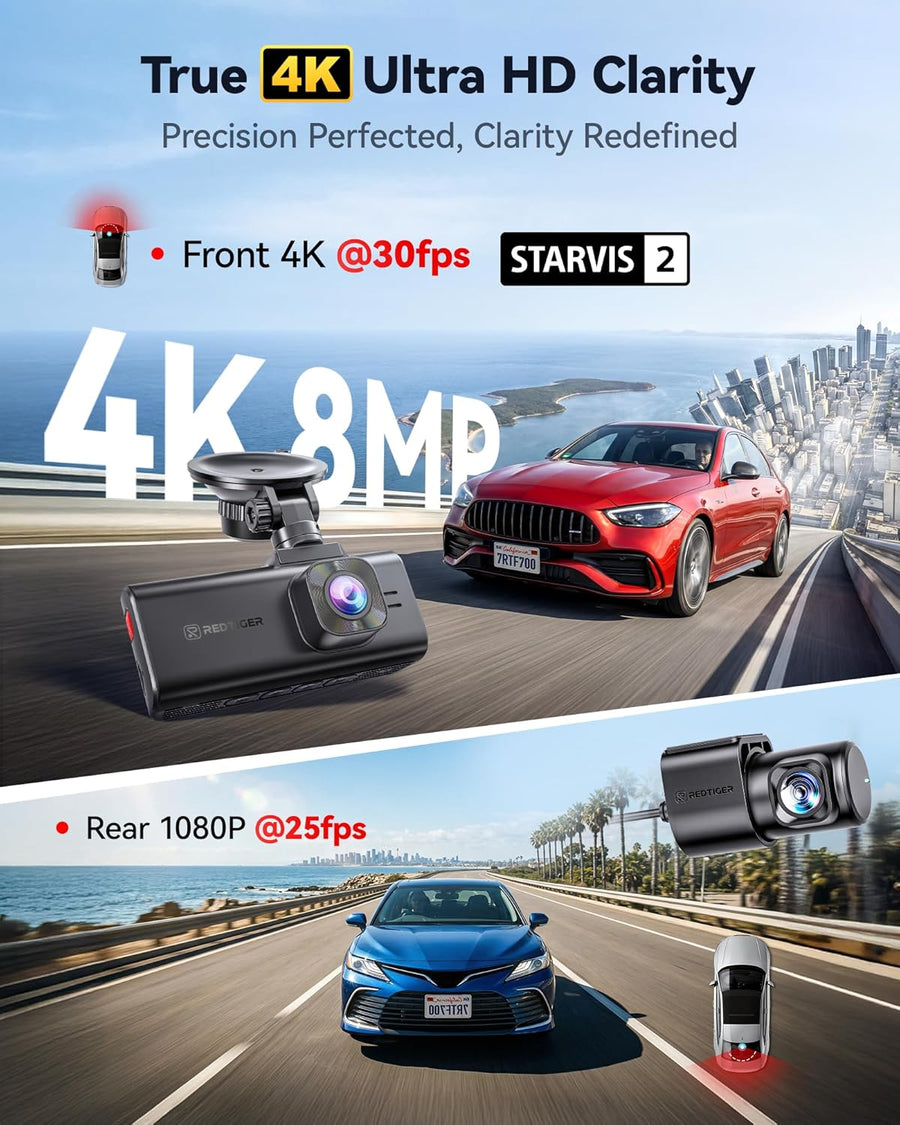 Caméra embarquée F7NA 4K Avant et arrière, STARVIS 2 IMX678, 8 MP, WiFi 5 GHz (téléchargement Rapide de 20 Mo/s), caméra de Voiture à Commande vocale, WDR, Vision Nocturne HDR, GPS