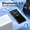 Lecteur MP3 64Go avec Bluetooth 5.3, Haut-Parleur intégré, Écran 2,4 Pouces Avec radio FM, enregistreur,Cadre central en métal,boutons tactiles, compatible avec les cartes mémoire jusqu'à 128 Go