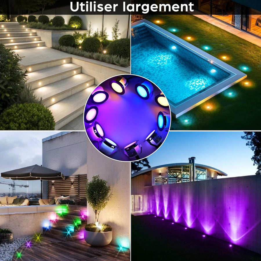 Lot de x6 Home WIFI Spot LED Encastrable Extérieur Ø45MM 12V RGBW+IC Couleur Dynamique Etanche IP67 Spots à Encastrer Extérieur pour Terrasse Bois,Patio, Chemin, Mur, Jardin, Décoration