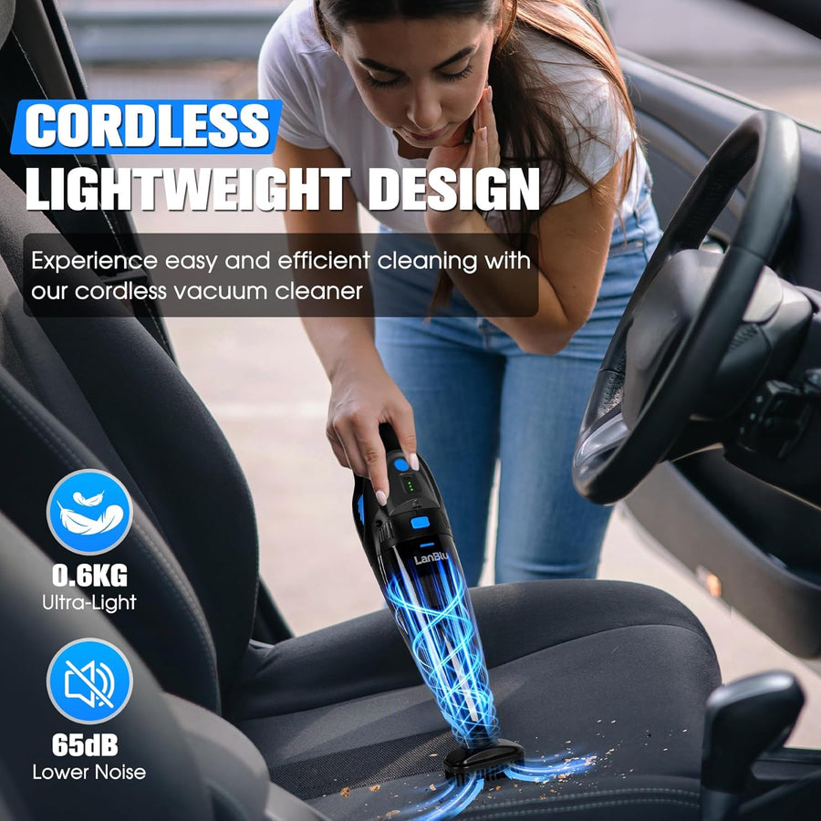 Aspirateur Voiture Puissant Sans Fil avec Station de Recharge et Éclairage LED, 25000Pa Aspirateur a Main avec Filtre Lavable, Humide et Sec