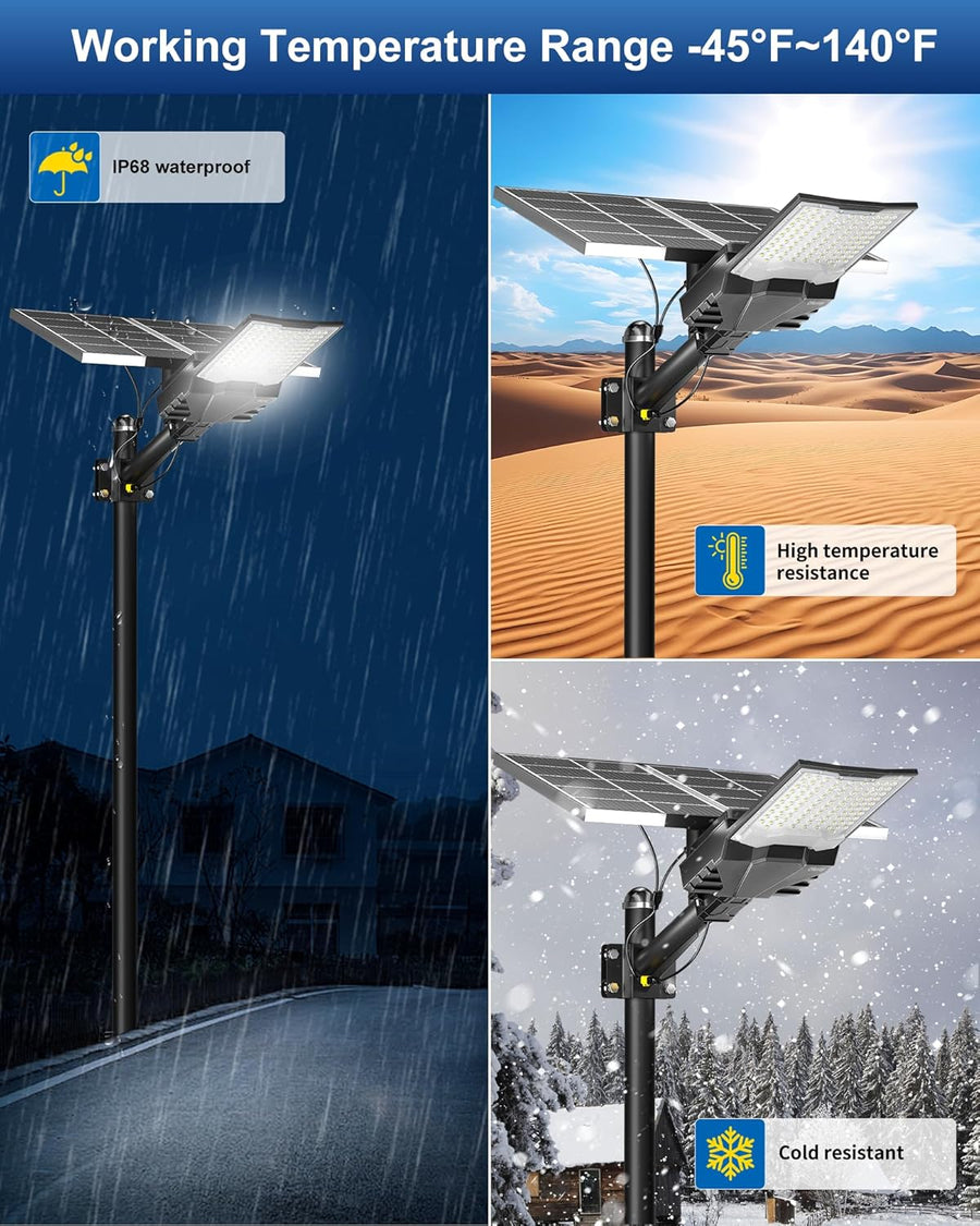 Lampadaire Solaire Exterieur, OHF-Plus Projecteur Led Solaire Exterieur, IP67 Étanche Eclairage Lampe Exterieur Puissante pour Jardin, Cour, Garage