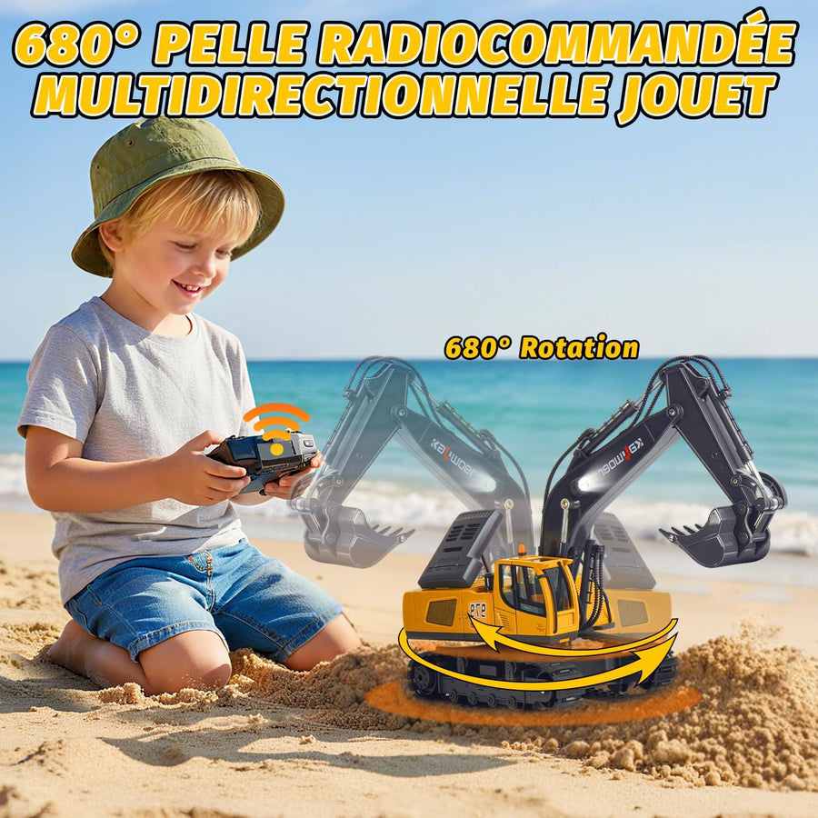 Jouet Pelleteuse télécommandée à partir de 3, 4, 6, 8 ans, 1:18, 11 canaux, avec télécommande, pelle et lumière LED, pelleteuse à chenilles