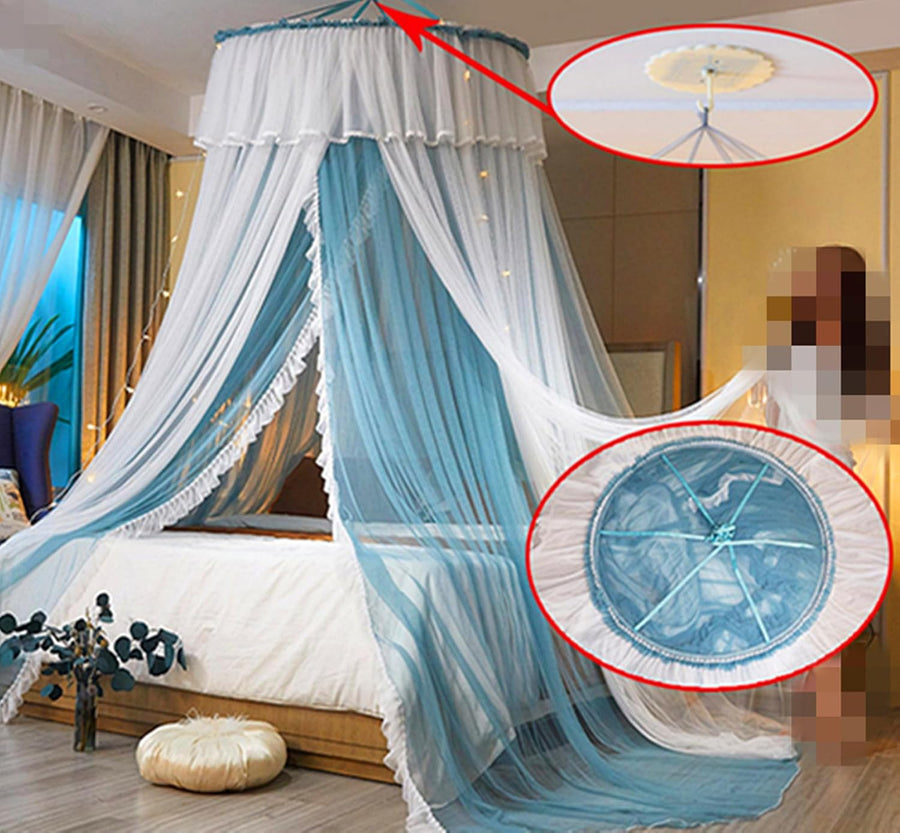 Baldaquin de lit Princesse pour Filles Rideau de baldaquin Double Couche Voile Transparent Dôme Rideau de lit en Dentelle Ronde Moustiquaire deTente pour décoration de Chambre