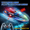 Bateau Télécommandé, RC Bateau Telecommandé Enfant 2,4 GHz avec Lumières LED, Alarme de Batterie Faible, Piscines et Lacs Jouet Aquatique d'été