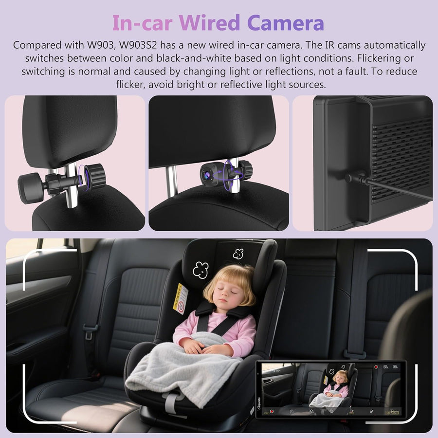 Écran sans Fil CARPURIDE W903S2 9,3 Pouces HD Compatible CarPlay et Android Auto, Avant 4K + Arrière Filaire 1080p + Caméra Infrarouge, avec Enregistrement, BT, Commande Vocale, et Carte TF 64 Go